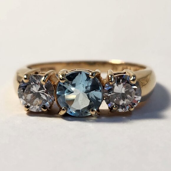 Estate Jewelry - VTG 3.27g 10K Gold Montana Sapphire & CZ 3 Stone Triogy Ring Sz 7